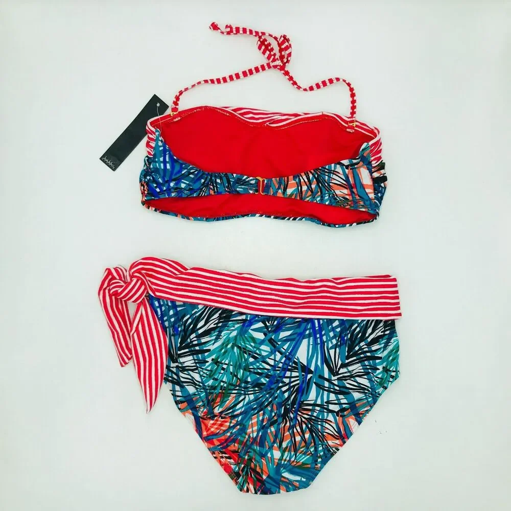 Nicole Miller Women's 10 Bikini Set Multicolor Padded Halter Tie Waist NWT CF18